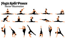 Set Of Vector Illustration Of Yoga Split Sport Poses