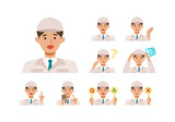 Fototapeta  - Man wearing factory worker uniform. Factory worker Man cartoon character head collection set. People face profiles avatars and icons. Close up image of smiling man.