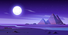 Egyptian Desert With River And Pyramids At Night
