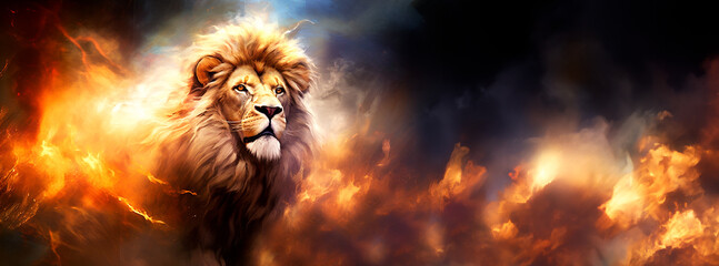 divine emergence: witness the lion of judah, a symbol of jesus, emerging from the midst of fiery tri