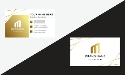  A vector business card template set with lines and with white color background and also golden color gradiant.