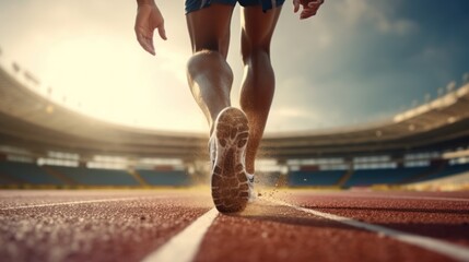 Wall Mural - Close-up of runner legs in the stadium.