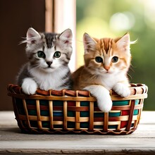 British Kitten In A Basket  Generating By AI Technology