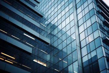 Close-up glass and steel facade modern office building exterior