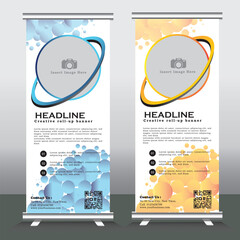 Wall Mural - roll up banner template for business, vertical banner template, abstract vector illustration , abstract geometric standee banner, modern x-banner and pull up, vertical banner with blue and yellow