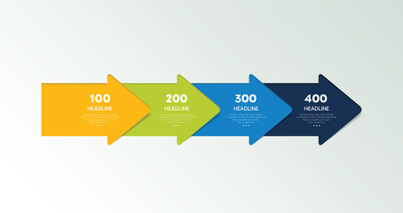 Wall Mural - four step arrow template for presentation. 4 steps options, elements, infographic.
