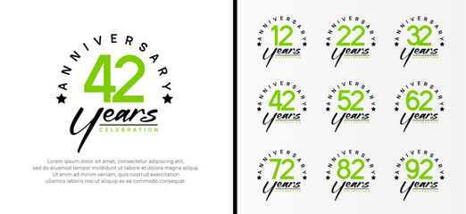 Wall Mural - set of anniversary logo flat green color number and black text on white background for celebration