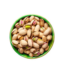 Wall Mural - Healthy concept fresh pistachios in bowl on colored table background Top view