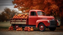 A Truck With Pumpkins In The Back