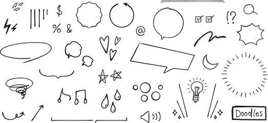 Decorative hand drawn doodles vector illustration set
, sketch and scribbles isolated on white background
. 