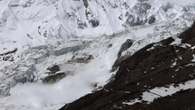 Views Of A Small Avalanche In The Manaslu Region Of Nepal, Himalayas.
