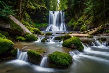 Wall Mural - waterfall in the woods generated Ai