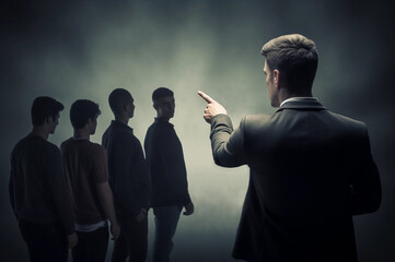 A Man Pointing at a Group of Teenagers and Scolding Them