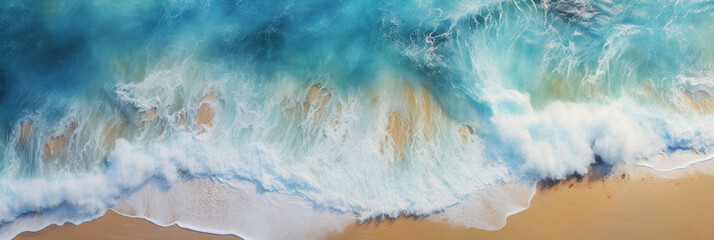 close up drone view od a wave of sea on the beach banner