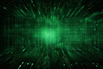 Green digital binary data on computer screen background. Matrix style