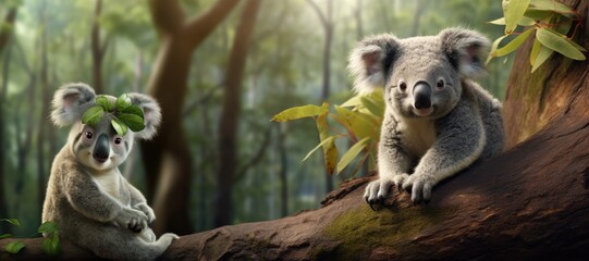 Wall Mural - Koala on tree in wild nature. Generative ai