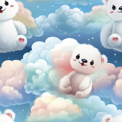 Wall Mural - Cute Bears on the Clouds Seamless background, pattern