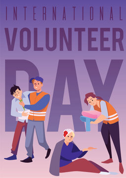 Wall Mural -  - International volunteer day poster, flat vector illustration.