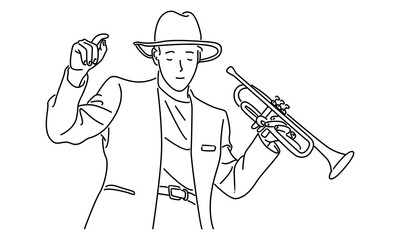 Wall Mural - line art of saxophone player