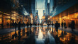 © ASHFAQ - Several business people walk fast motion blur in the corridor of modern city