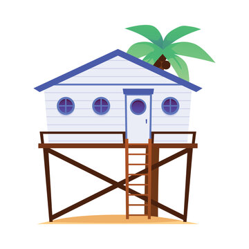 Wall Mural -  - Tropical bungalow building or beach house flat vector illustration isolated.