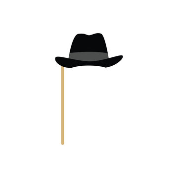 Wall Mural -  - Black hat with gray strip on stick flat style, vector illustration