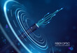 Fiber optic cable 3d vector futuristic background with flexible strand made of glass or plastic that carries digital data as pulses of light, enabling high-speed and long-distance communication