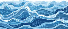 Blue Ripples And Water Splashes Waves Surface Flat Style Design Vector Illustration. Sea Or River Splashes Water Texture Background. A Restless Surface Of The Sea, Ocean, Lake Or River Sways In Waves