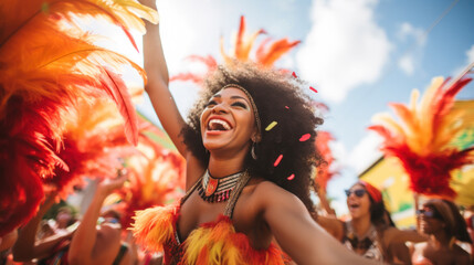 Portrait of a Brazilian woman during a carnival block