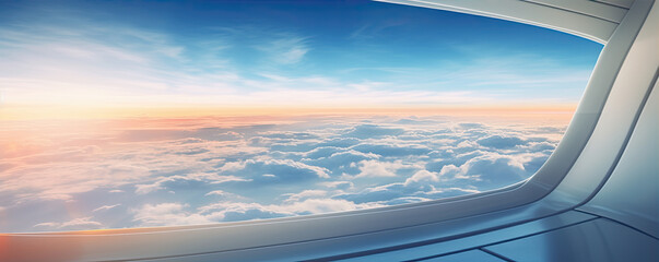  airplane view from inside aircraft window. flying above ground