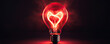 Lightbulb with red heart shape inside. Bulbs on black background.