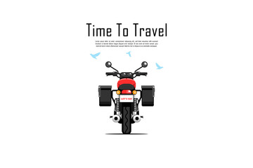 Wall Mural - Time to travel, Back view personal motorcycle with bag on isolated background, Vector illustration.