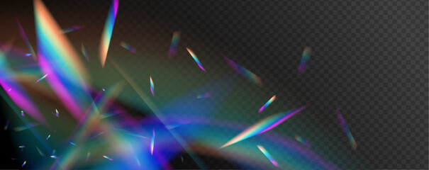 holographic falling confetti glitters isolated on transparent background. transparent light refracti