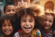 Happy faces of children close up. Background with happy children aged 6-9 years. generative ai
