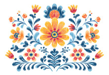 Mexican Flower Traditional Pattern Background. Mexican Ethnic Embroidery Decoration Ornament. Flower Symmetry Texture. Ornate Folk Graphic, Wallpaper. Festive Mexican Floral Motif. Vector Illustration