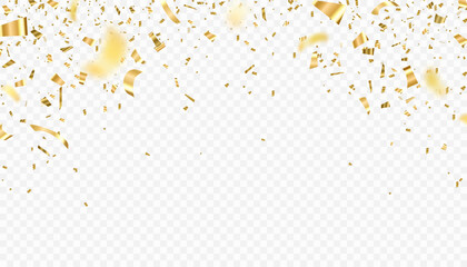 Gold confetti vector background. Falling bright golden festive tinsel
