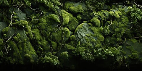 AI Generated. AI Generative. Mossy moss wet texture surface background decoration nature outdoor. Can be used for adventure travel promotion