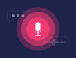 Voice Search concept. AI Voice Recognition Technology. Virtual Voice Assistant vector illustration isolated on dark background with icons