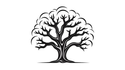 Sticker -  tree symbol silhouette, basic simple minimalist vector logo isolated on white background, children's coloring, contour drawing, thick clear lines, black and white. Generative Ai