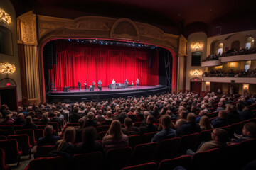 Wall Mural - cinema auditorium with chairs. Attending a local theater performance, celebrating arts and culture, family weekend, love. Generative Ai