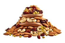 A Mix Of Nuts And Dry Fruits Isolated On A Transparent Background, Generative Ai