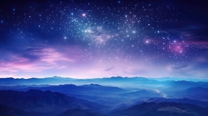 Wall Mural - night sky and clouds.pink light at mountains. Night colorful landscape. Generative Ai