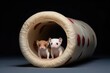 two ferrets meeting in the middle of a tube