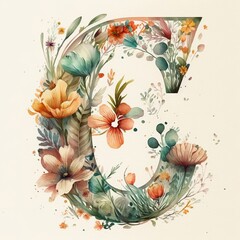 Sticker - C letter flower watercolor Generative AI