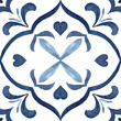 Blue and white Azulejos tile. Hand painted watercolor illustration. Seamless pattern.