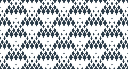 Rhomb seamless geometric vector pattern, rhombus simple black and white wallpaper background, ethnic folk embroidery or carpet style image.