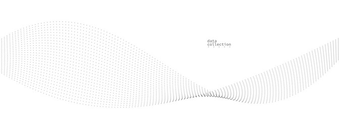 Grey dots in motion vector abstract background, particles array wavy flow, curve lines of points in movement, technology and science illustration.