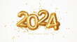 Happy New Year 2024 golden number balloons gift. Calendar header, greetings, Happy New Year 2024 greeting cards. 3d vector realistic illustration