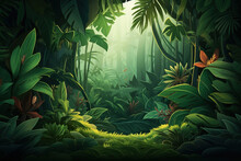 Nature Leaves, Green Tropical Forest, Backgound Illustration Concept