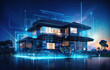 Futuristic home with blue hologram 